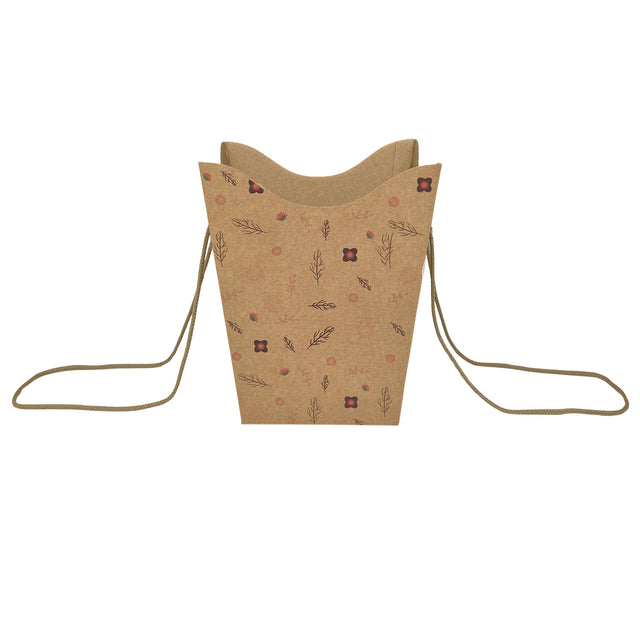 Pungă carton NATUR pentru flori - Model 2 Floral cu mânere din șnur textil 11 x 18,5(H) x 11cm