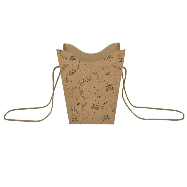 Pungă carton NATUR pentru flori - Model 3 Floral cu mânere din șnur textil 11 x 18,5(H) x 11cm