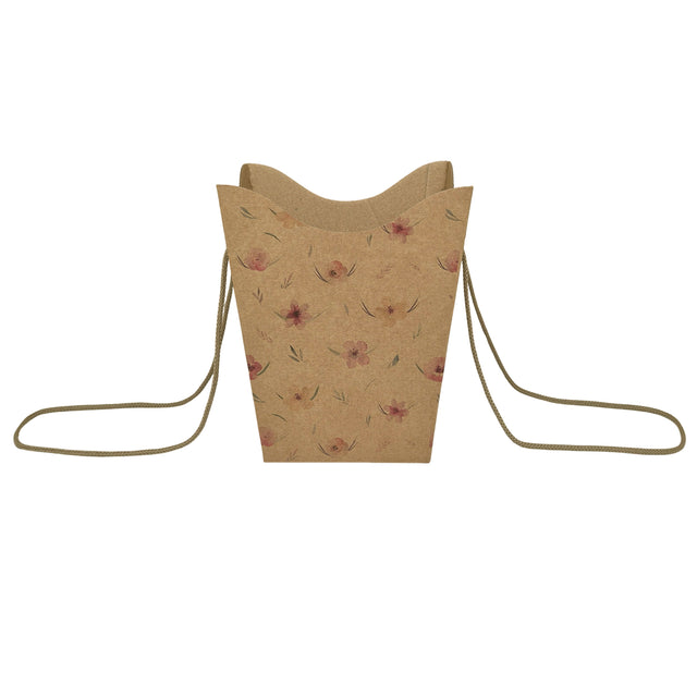 Pungă carton NATUR pentru flori - Model 10 Floral cu mânere din șnur textil 11 x 18,5(H) x 11cm