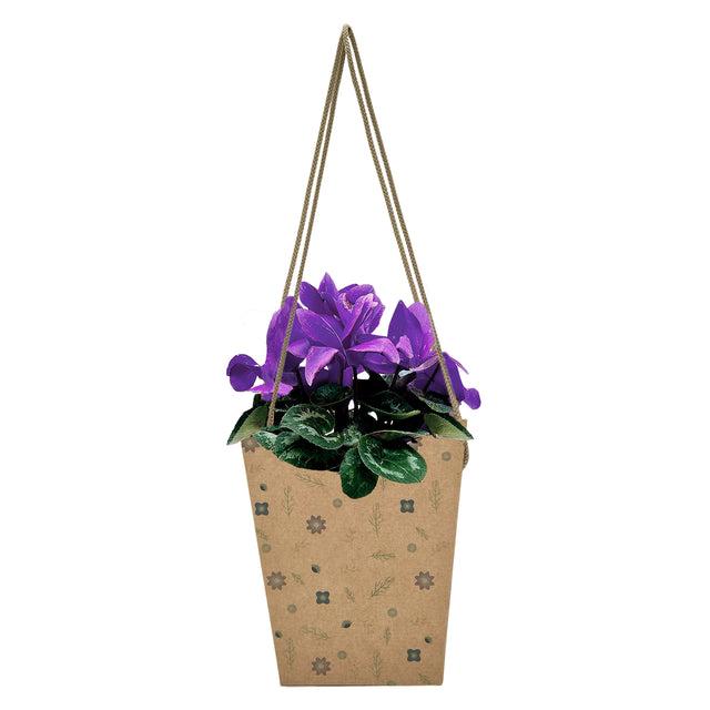 Pungă carton NATUR pentru flori - Model 1 Floral cu mânere din șnur textil 11 x 18,5(H) x 11cm