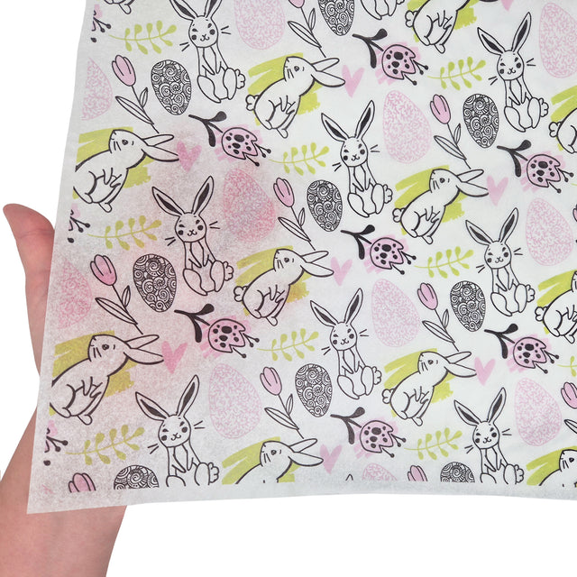 Hârtie de mătase model Paște Sketch Bunny & Tulips 17g – format 50x75cm