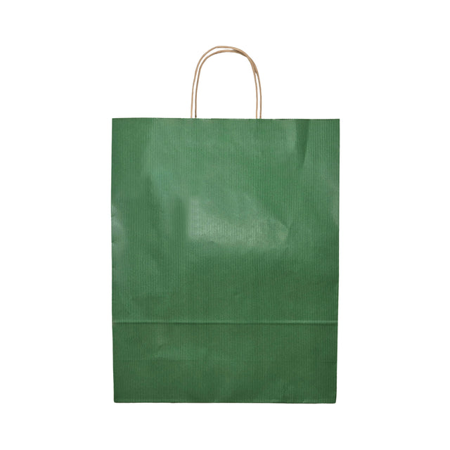 Pungă hârtie kraft VERDE cu mânere din hârtie răsucită 32 x 41(H) x 12cm