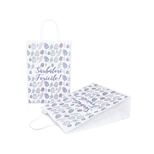 Pungă Hârtie Kraft cu Model Paște Pastel Egg Garden 32 x 41(H) x 12cm