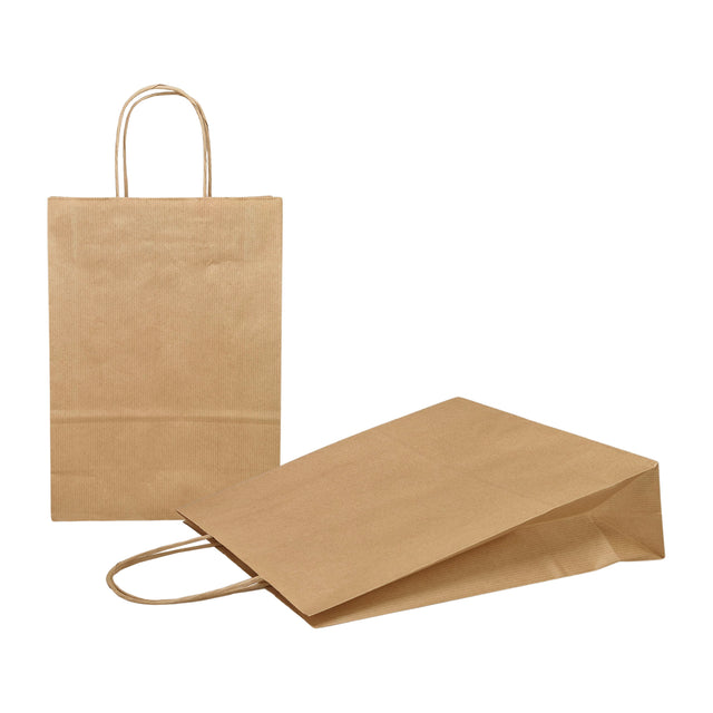 Pungă hârtie kraft NATUR cu mânere din hârtie răsucită 22 x 31(H) x 10cm