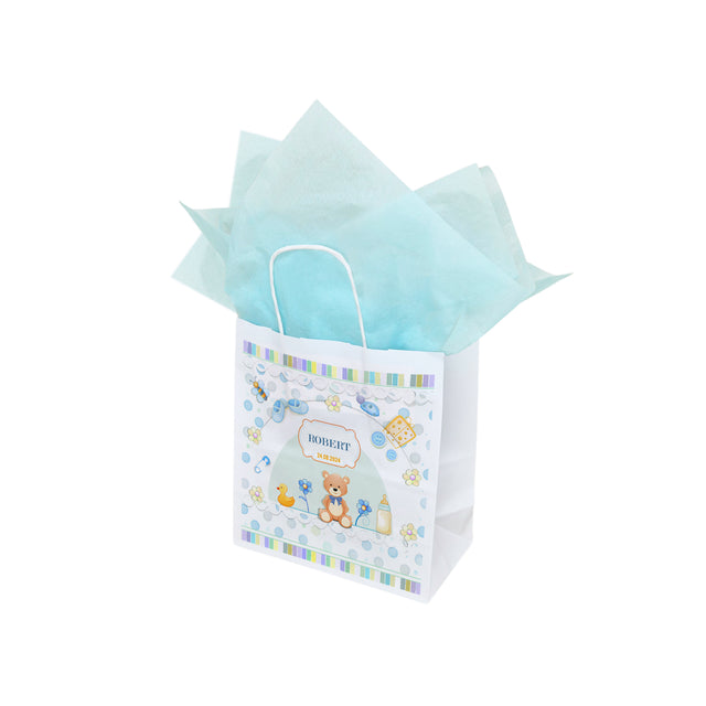 Pungă Hârtie Kraft cu Model Botez Fetiță Sweet Baby Carriage 20 x 21(H) x 10cm