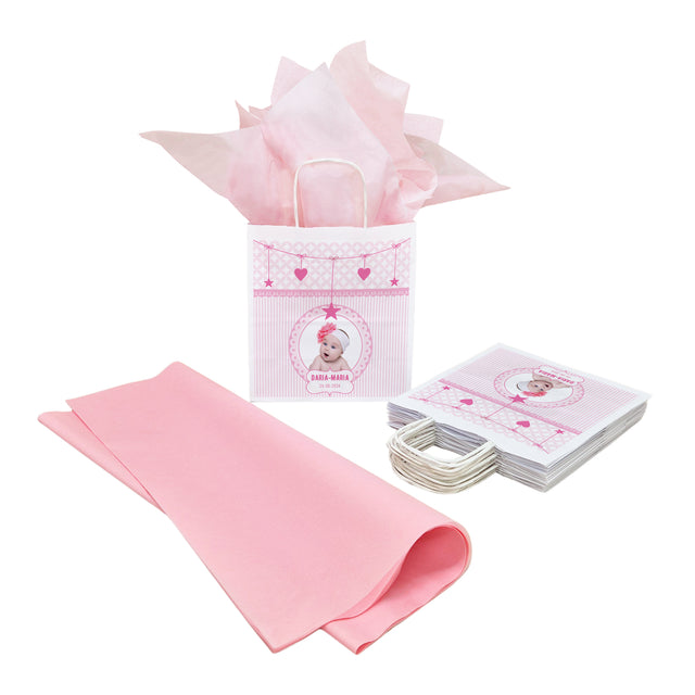 Pungă Hârtie Kraft cu Model Botez Fetiță Baby Princess 20 x 21(H) x 10cm