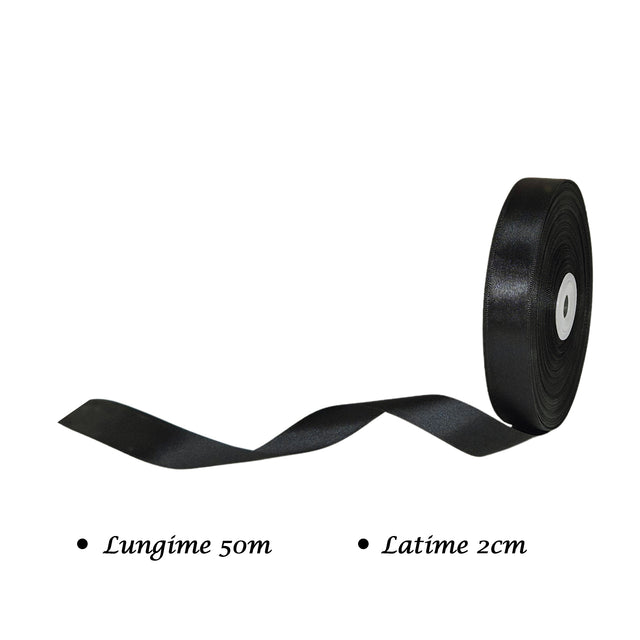 Panglică Dublu Satinată NEAGRĂ 2cm x 50m