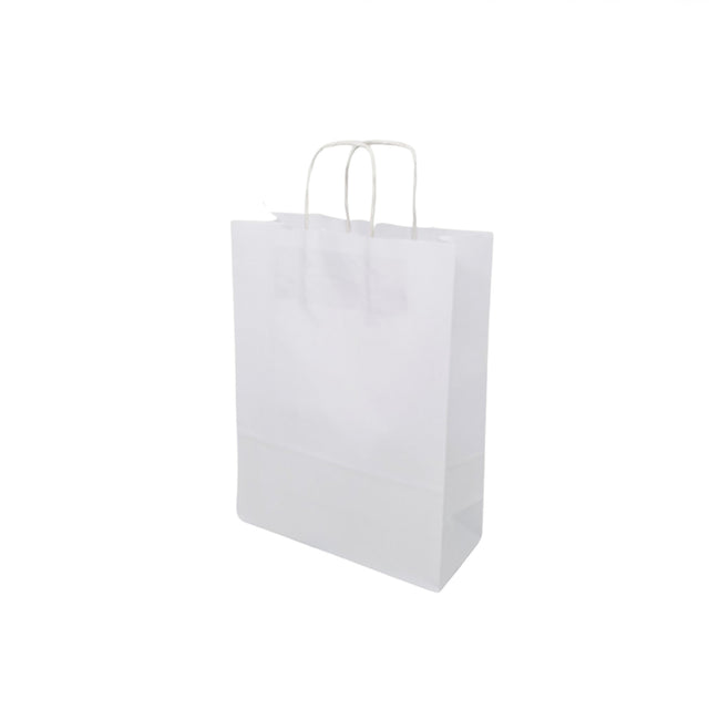 Pungă hârtie kraft ALB cu mânere din hârtie răsucită 24 x 31(H) x 10cm