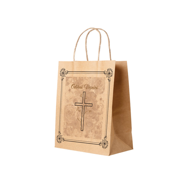 Pungă hârtie kraft NATUR pentru parastase, comemorări, înmormântări - Model 8 24 x 31(H) x 10cm
