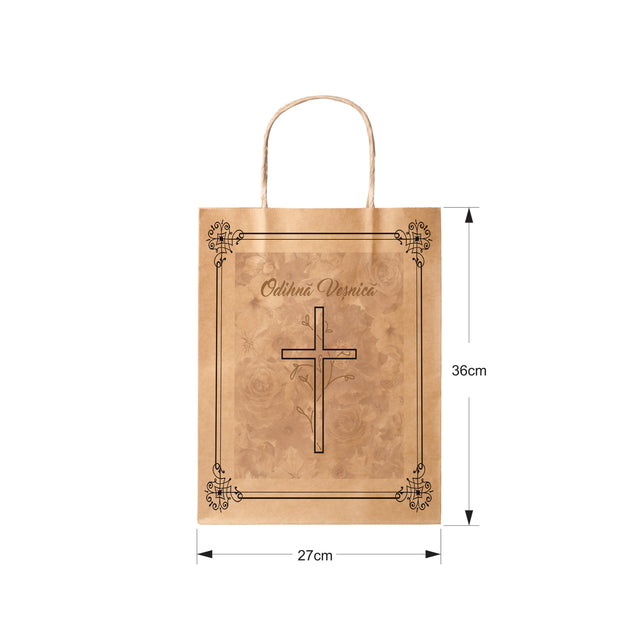 Pungă hârtie kraft NATUR pentru parastase, comemorări, înmormântări - Model 8 24 x 31(H) x 10cm