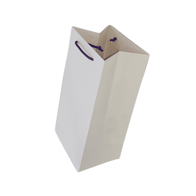 Pungă hârtie ALBĂ pentru flori (ORHIDEE) cu mânere din șnur textil 16 x 33(H) x 13cm