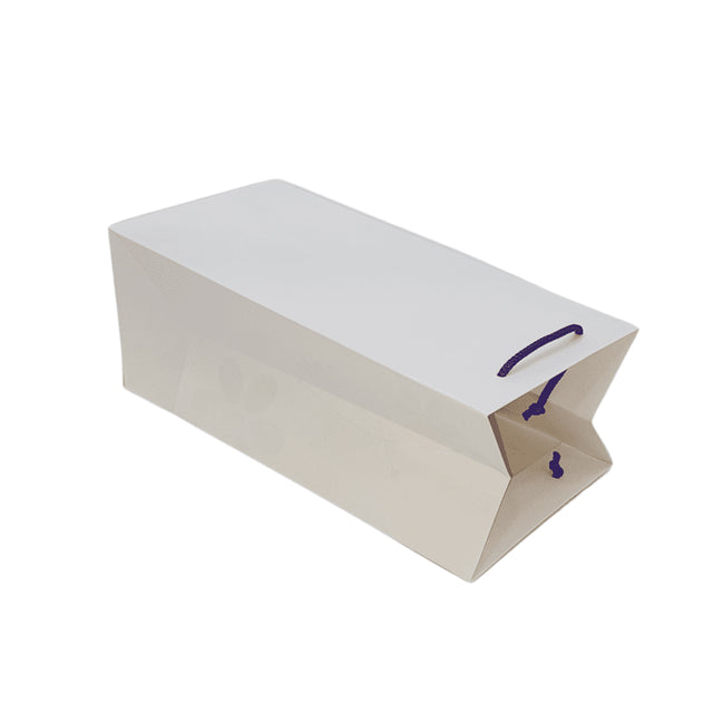 Pungă hârtie ALBĂ pentru flori (ORHIDEE) cu mânere din șnur textil 16 x 33(H) x 13cm