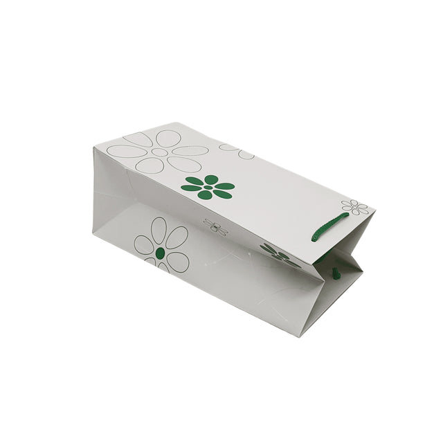 Pungă hârtie VERDE pentru flori (ORHIDEE) cu mânere din șnur textil 16 x 33(H) x 13cm