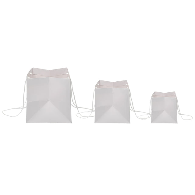 Pungă hârtie ALBĂ pentru flori cu mânere din șnur textil 23 x 20(H) x 20cm