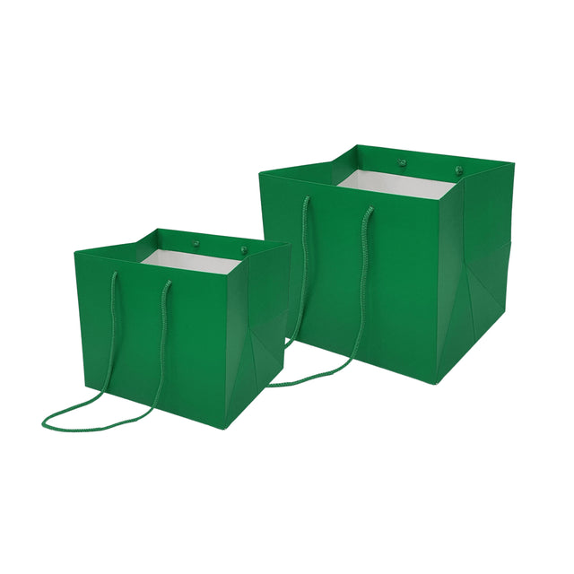 Pungă hârtie VERDE pentru flori cu mânere din șnur textil 23 x 20(H) x 20cm