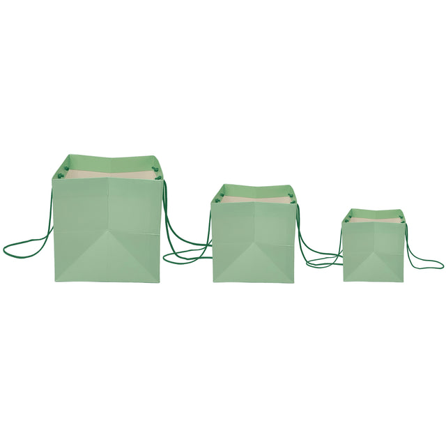 Pungă hârtie VERDE PAL pentru flori cu mânere din șnur textil 23 x 20(H) x 20cm