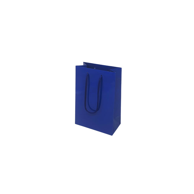 Pungă ALBASTRĂ din hârtie premium cu mânere din șnur textil 15 x 22(H) x 8cm