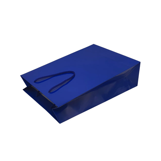 Pungă ALBASTRĂ din hârtie premium cu mânere din șnur textil 32 x 40(H) x 12cm