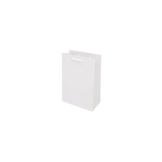 Pungă ALBĂ din hârtie premium cu mânere din șnur textil 15 x 22(H) x 8cm