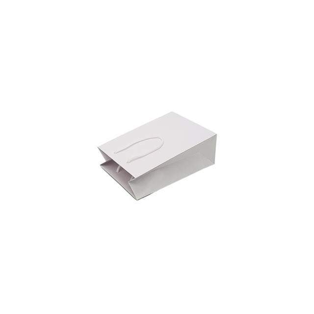 Pungă ALBĂ din hârtie premium cu mânere din șnur textil 15 x 22(H) x 8cm