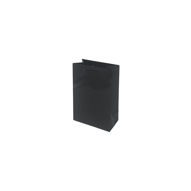 Pungă NEAGRĂ din hârtie premium cu mânere din șnur textil 15 x 22(H) x 8cm