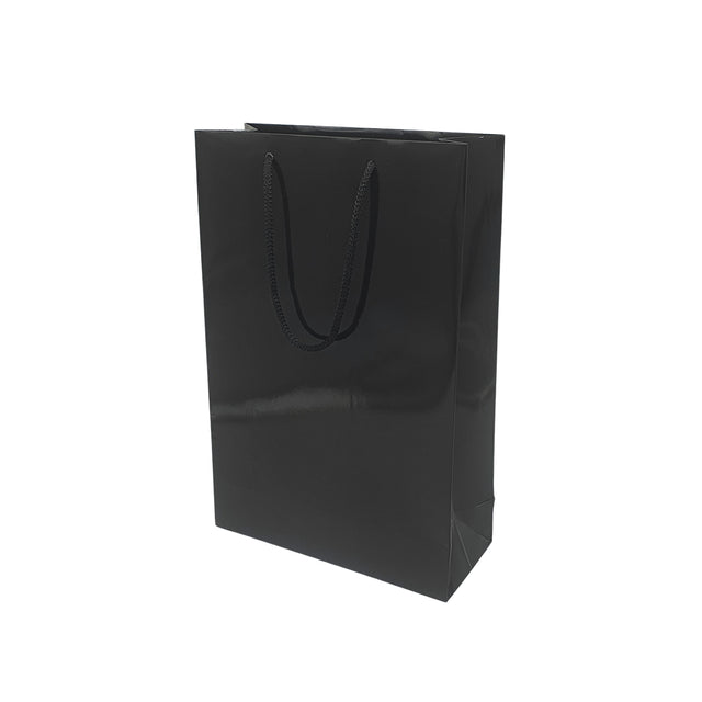 Pungă NEAGRĂ din hârtie premium cu mânere din șnur textil 32 x 40(H) x 12cm