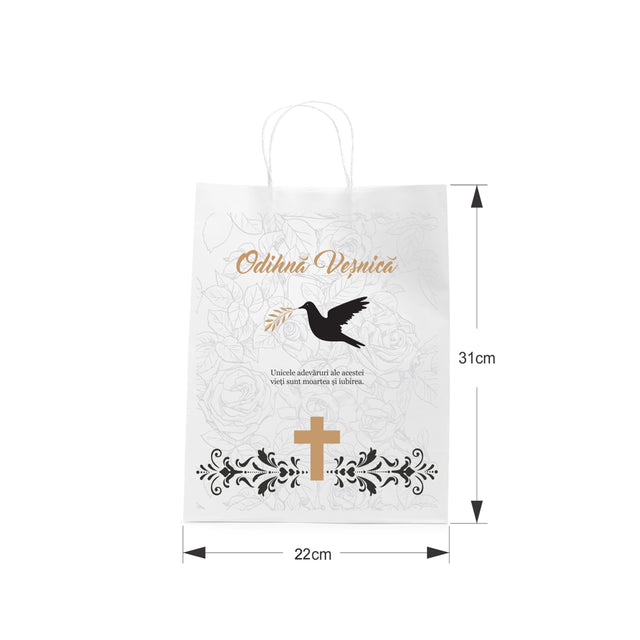 WHITE kraft paper bag for funerals, commemorations, burials - Model 8 24 x 31(H) x 10cm