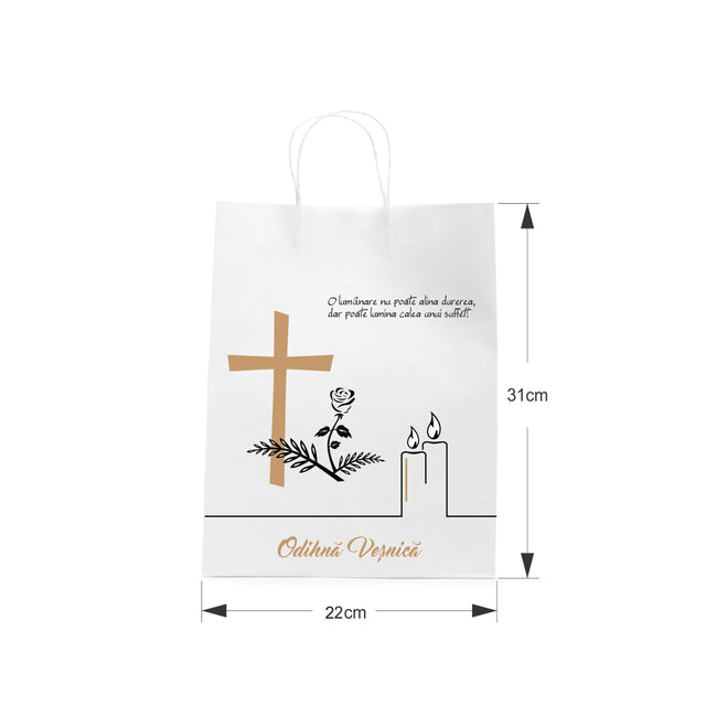 WHITE kraft paper bag for funerals, commemorations, burials - Model 8 24 x 31(H) x 10cm