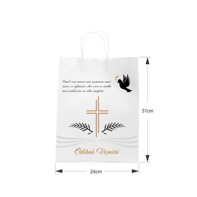 WHITE kraft paper bag for funerals, commemorations, burials - Model 3 24 x 31(H) x 10cm