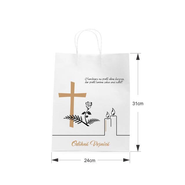 WHITE kraft paper bag for funerals, commemorations, burials - Model 5 24 x 31(H) x 10cm
