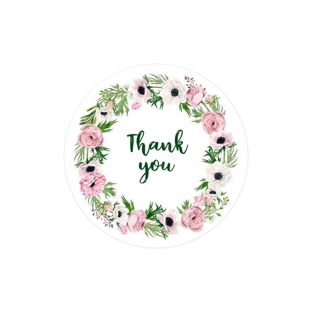 Etichetă autoadezivă/sticker Rotund Model Thank You Floral Wreath