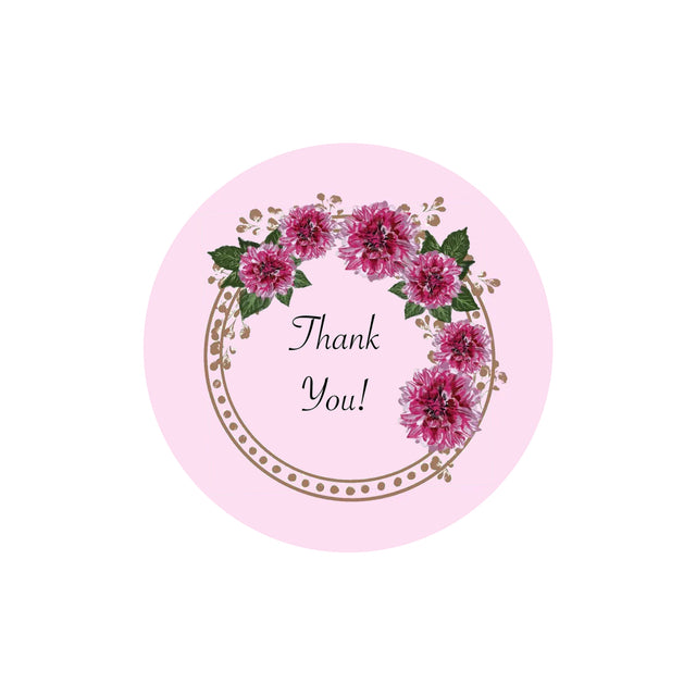 Etichetă autoadezivă/sticker Rotund Model Thank You Pink Floral Wreath