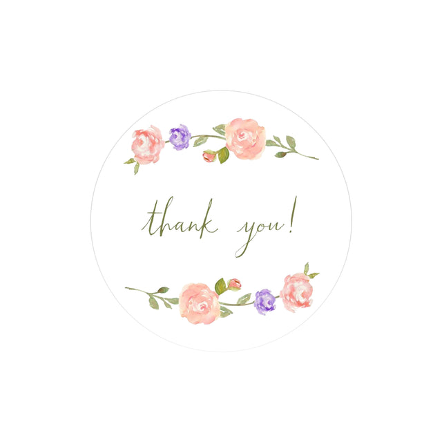 Etichetă autoadezivă/sticker Rotund Model Thank You Pastel Rose Garden