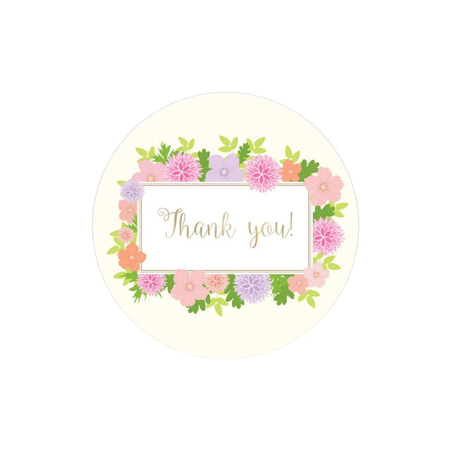 Etichetă autoadezivă/sticker Rotund Model Thank You Spring Flower Frame