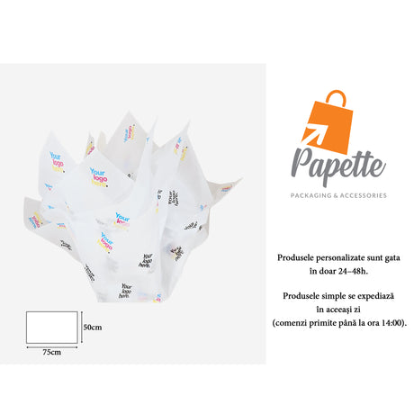 Hârtie de mătase personalizată albă, aranjament tip evantai, 17g/m² – dimensiune 50x75cm