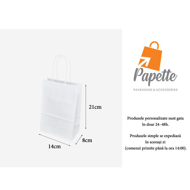 Kraftpapiertüte WEISS mit gedrehten Papierhenkeln 14 x 21(H) x 8cm