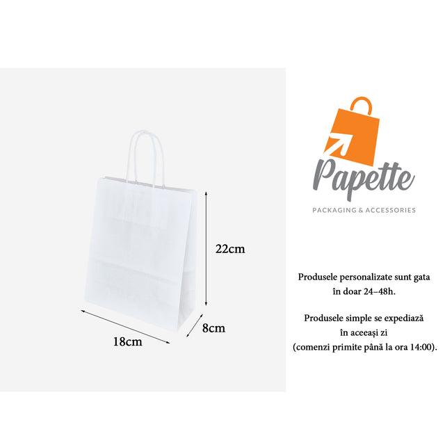 Kraftpapiertüte WEISS mit gedrehten Papierhenkeln 18 x 22(H) x 8cm