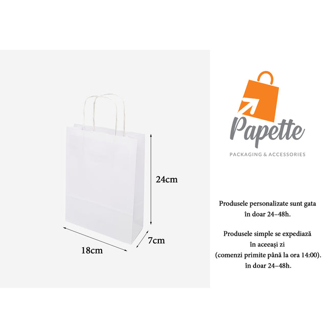 WHITE kraft paper bag with twisted paper handles 18 x 24(H) x 7cm