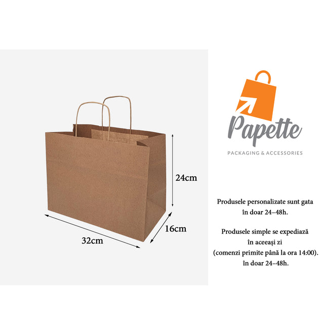 NATURAL kraft paper bag with twisted paper handles 32 x 24(H) x 16cm