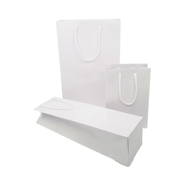 Pungă ALBĂ din hârtie premium cu mânere din șnur textil 32 x 40(H) x 12cm