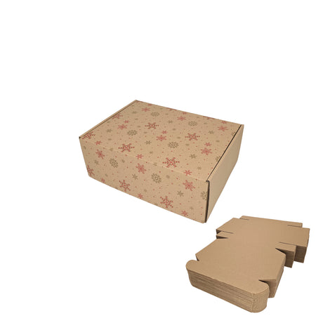 Cutie transport Craciun Crimson Crystals si pachet de cutii pliabile din carton kraft natur cu imprimeu gri si auriu, 28 x 20 x 10cm - ambalaj pentru magazine online