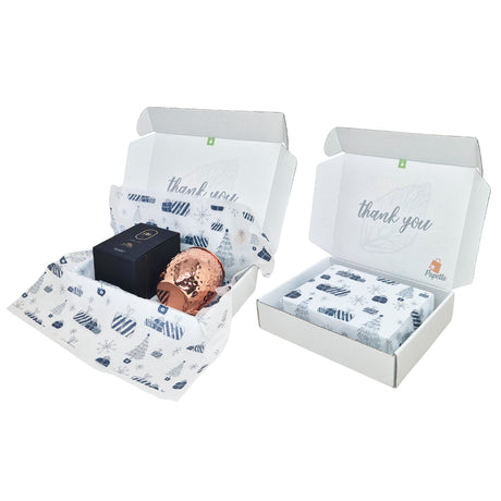 Cutie transport + hartie de matase model Crăciun Blue Snow Glow 28gsm – dimensiune 50x75cm