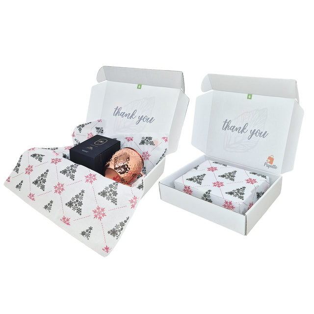 Cutie transport + hartie de matase model Crăciun Festive Trees 17gsm – dimensiune 50x75cm