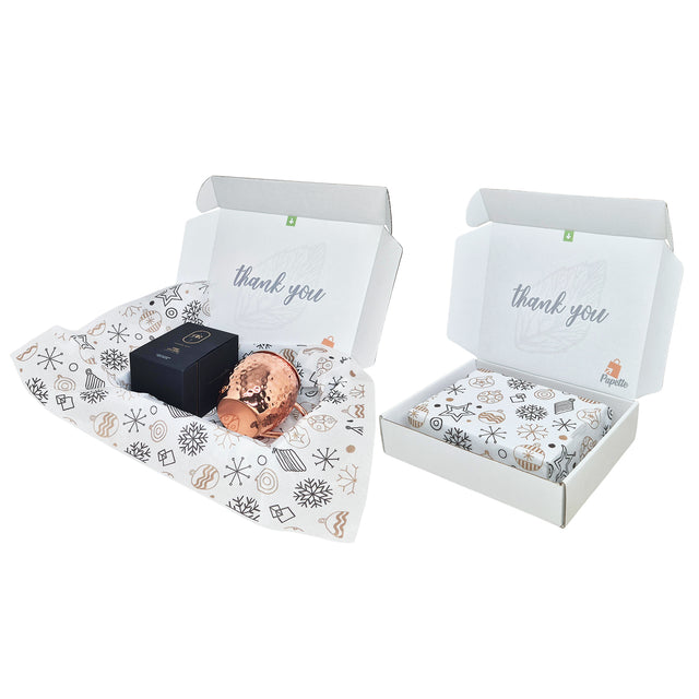 Cutie transport + hartie de matase model Crăciun Golden Glow 17gsm – dimensiune 50x75cm