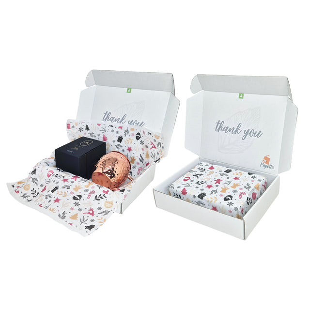 Cutie transport + hartie de matase model Crăciun Holiday Remix 28gsm – dimensiune 50x75cm