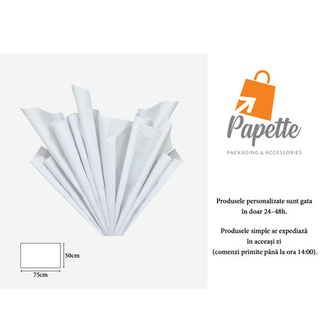 Hârtie de mătase albă, aranjament tip evantai, 28g/m² – dimensiune 50x75cm