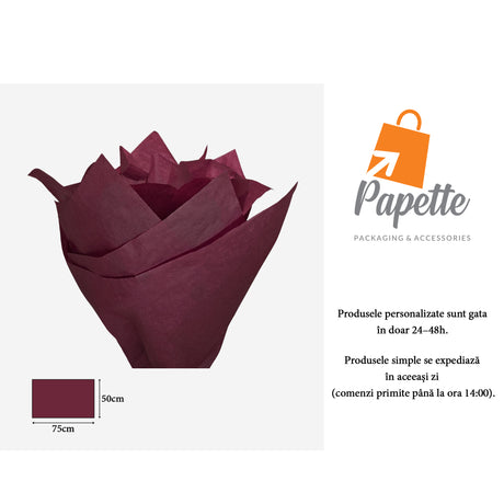Hârtie de mătase grena, aranjament tip evantai, 17g/m² – dimensiune 50x75cm