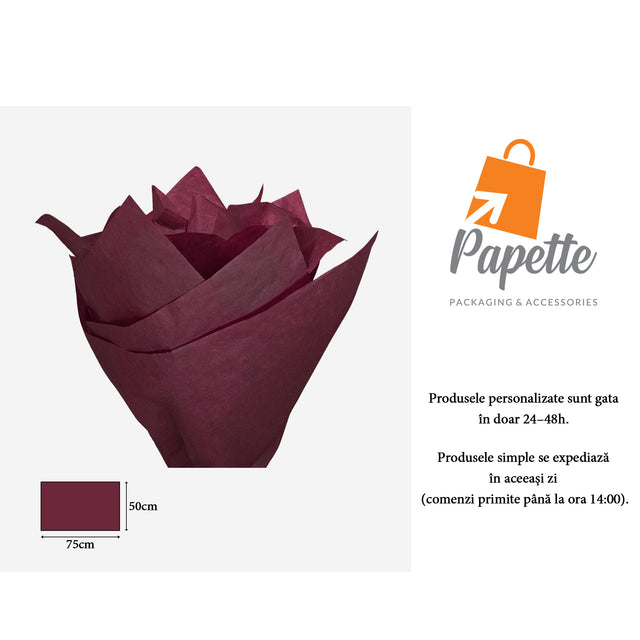 Hârtie de mătase grena, aranjament tip evantai, 17g/m² – dimensiune 50x75cm