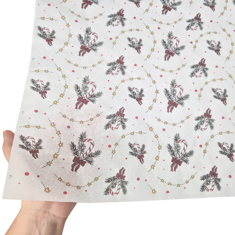 Hârtie de mătase model Crăciun Candy Cane Swirl, textură și transparență, 28gsm – dimensiune 50x75cm