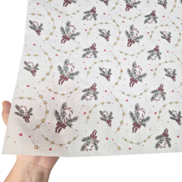 Hârtie de mătase model Crăciun Candy Cane Swirl, textură și transparență, 28gsm – dimensiune 50x75cm